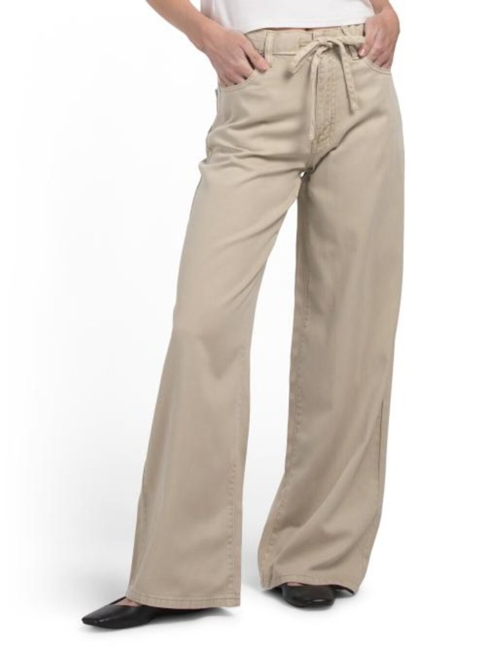 Oat New York Self Tie Waist Denim Wide Leg in Sesame Beige size 26 / 2